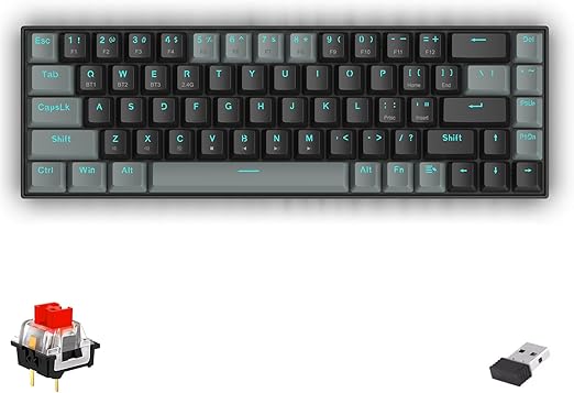 Redragon K662L-K1RS Wireless Portable 65% Mechanical Gaming Keyboard – 68 Keys, Red Switch, Double-Shot Keycaps, 2.4G + Bluetooth, 2×AAA Battery – Dark Gray/Black