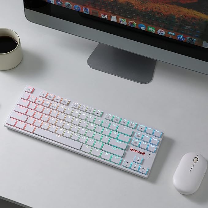 Redragon K539 Anubis 80% RGB 3-Mode Wireless Mechanical Gaming Keyboard – Low Profile TKL, Brown Switch – White