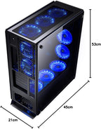 Redragon GC-801 IRONHIDE Full-Tower RGB Gaming PC Case – 4-Side Tempered Glass, 12 Fan Support, 6x GC-F008 RGB Turbo Fans Included, 360mm Radiator, CNC Aluminum Screws – Black