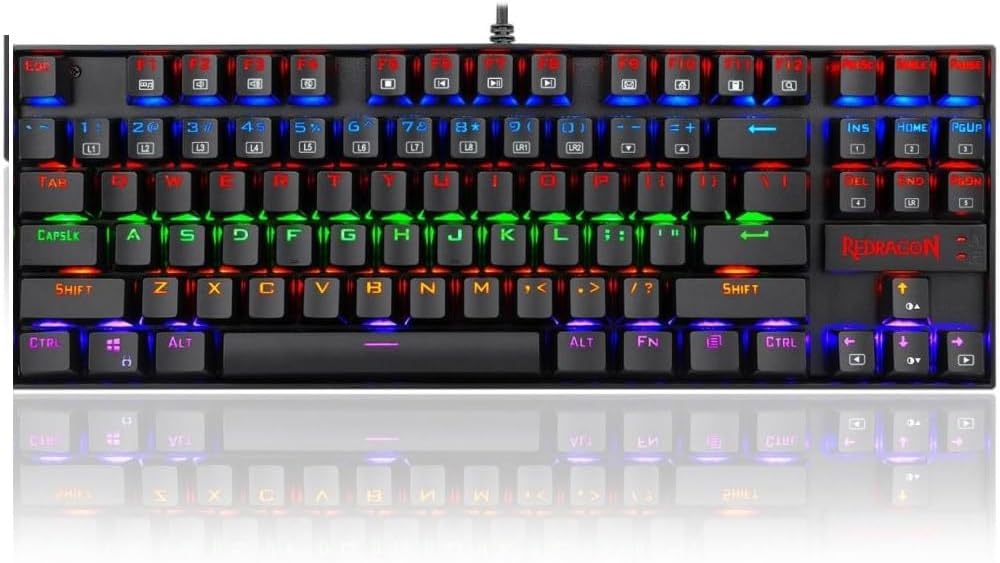 Redragon K552E KUMARA ELITE RGB TKL Wired Mechanical Gaming Keyboard – 87 Keys, Outemu Switch (Blue/Red/Brown/Black), Metal + ABS, Dust Proof – Black
