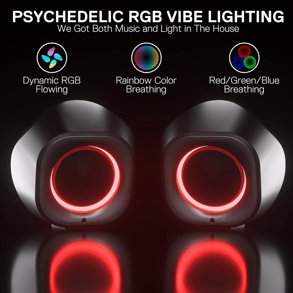 Redragon GS590 Wireless RGB Desktop Speakers – 2.0 Channel Stereo, 3Wx2, 2.25" Drivers, BT5.0/AUX/USB, In-Line Control Box, Dynamic Ambient RGB Backlight – Black