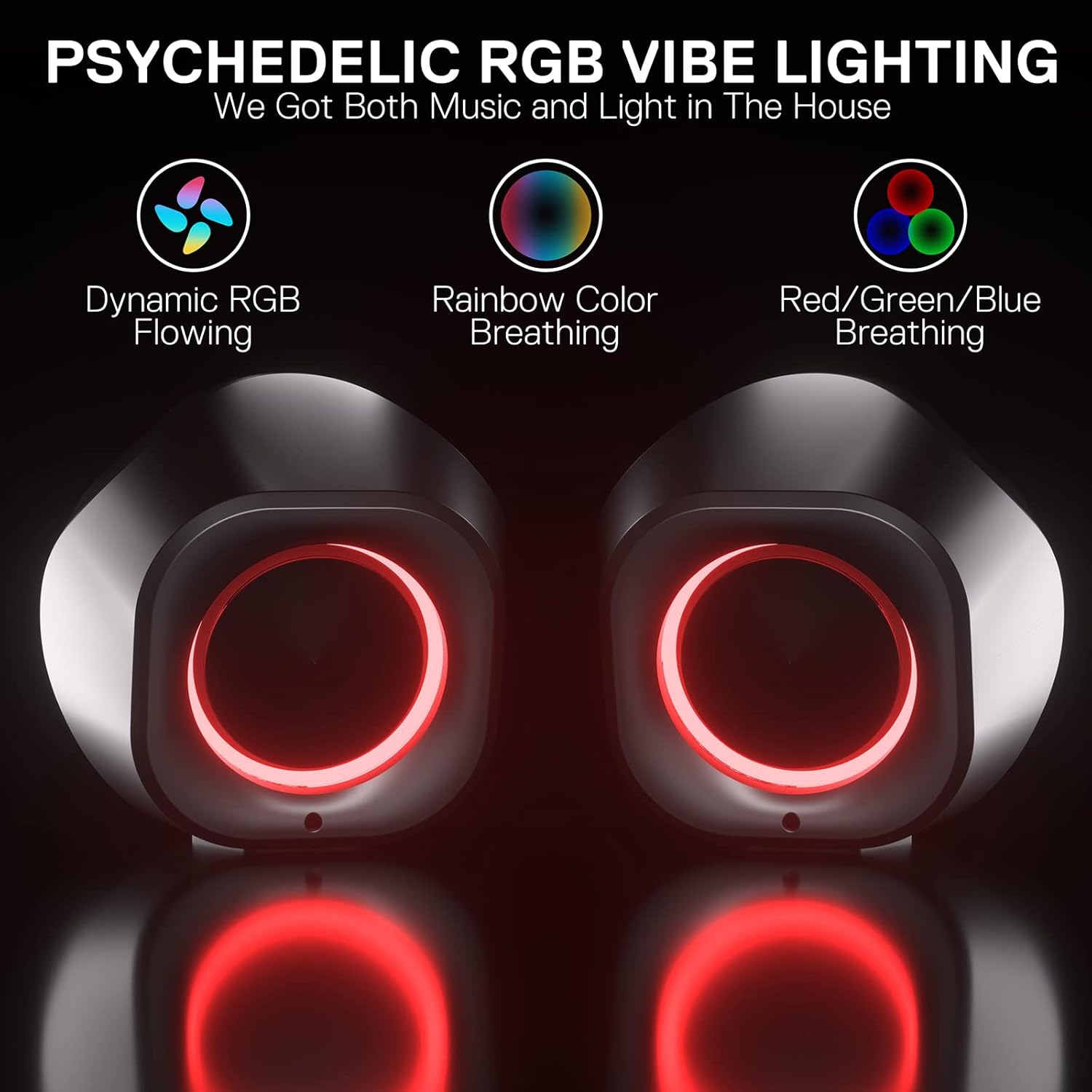 Redragon GS590 Wireless RGB Desktop Speakers – 2.0 Channel Stereo, 3Wx2, 2.25" Drivers, BT5.0/AUX/USB, In-Line Control Box, Dynamic Ambient RGB Backlight – Black