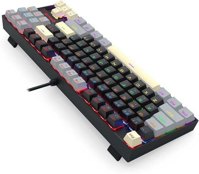 Redragon K552-LGY KUMARA RGB Wired Mechanical Gaming Keyboard – 87 Keys TKL, Hot-Swappable Switch, Double-Shot Keycaps – Black/Gray/Cream