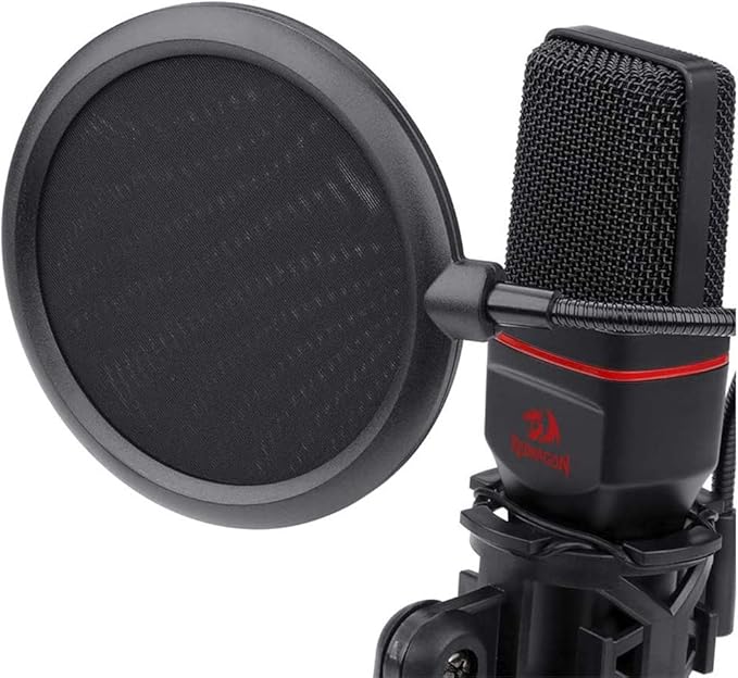 Redragon GM100 Gaming Stream Desktop Condenser Microphone – Cardioid Pattern, Shock Mount, Pop Filter, Tripod Stand, USB Plug-and-Play – Black