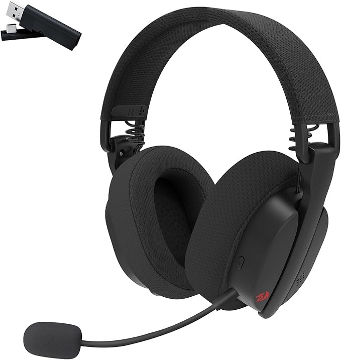 Redragon H888 3-in-1 Wireless Gaming Headset – 168g Ultra-Light, 40mm Drivers, Virtual 7.1 Surround, Mesh Fabric, Detachable Mic – Black / White