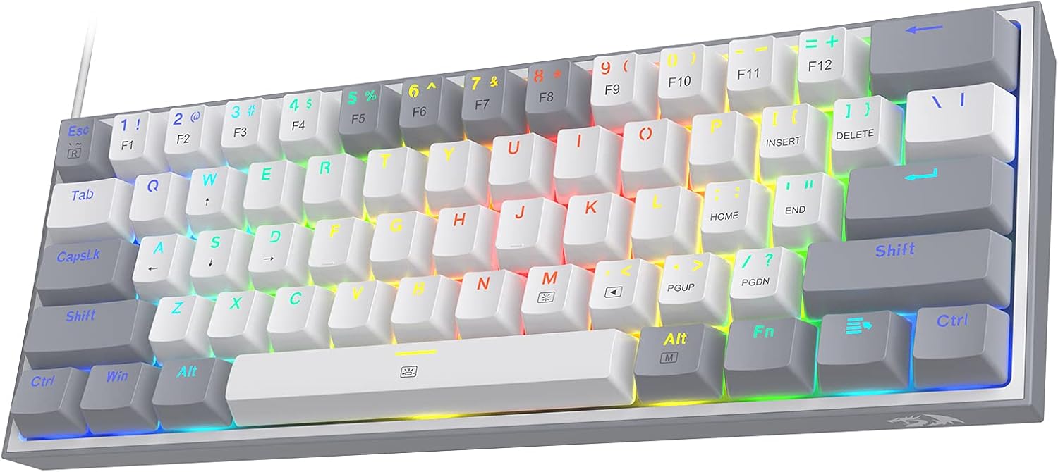 Redragon K617 FIZZ RGB Wired Mechanical Gaming Keyboard – 61 Keys 60% Layout, Red Switch, 16.8M RGB, Detachable USB-C, 430g Ultra-Light