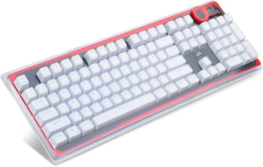 Redragon A101 104-Key Replacement Keycaps – ABS Backlit-Compatible, Cherry MX Compatible, Laser Engraved, Dragon Logo on W Key, Red Keycap Puller Included – White