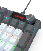 Redragon K718 RGB Full Size Hot-Swap Wired Mechanical Gaming Keyboard – 104 Keys, Red Switch, Dedicated Knob, Sound Absorbing Foam, Mixed Color Keycaps – Gray/White/Blue