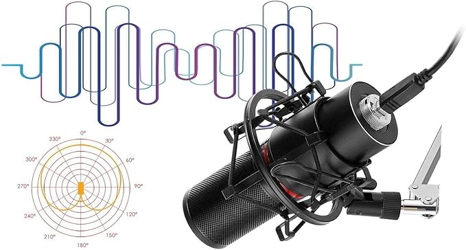 Redragon GM300 BLAZAR USB Studio Gaming Stream Microphone – Large Diaphragm Condenser, Cardioid, Metal Spider Shock Mount, Tripod Stand – Black