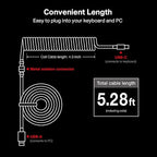 Redragon A115 Coiled USB-C Keyboard Cable – Double-Sleeved, Professional Reversed Coil, Aviator Connector, Gold-Plated USB-A – Space Gray / White
