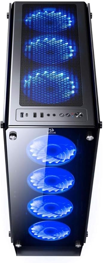 Redragon GC-801 IRONHIDE Full-Tower RGB Gaming PC Case – 4-Side Tempered Glass, 12 Fan Support, 6x GC-F008 RGB Turbo Fans Included, 360mm Radiator, CNC Aluminum Screws – Black
