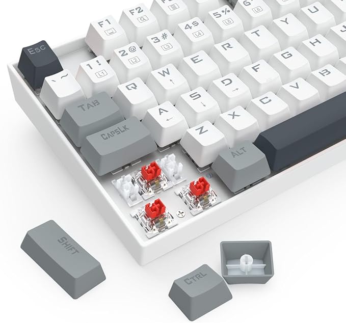 Redragon K552-WGL KUMARA RGB Wired Mechanical Gaming Keyboard – 87 Keys TKL, Hot-Swappable Red Switch, Rainbow LED – White/Gray/Black