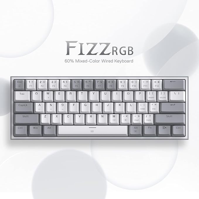 Redragon K617 FIZZ RGB Wired Mechanical Gaming Keyboard – 61 Keys 60% Layout, Red Switch, 16.8M RGB, Detachable USB-C, 430g Ultra-Light