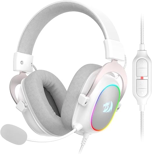 Redragon H510W ZEUS-X RGB Wired Gaming Headset – 7.1 Surround Sound, 53mm Drivers, Memory Foam + Fabric Ear Pads, Rainbow RGB (Dynamic/Static/Off), Detachable Boom Mic, In-Line Control, USB – White