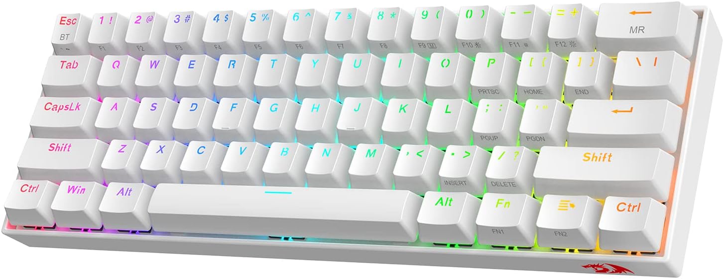 Redragon K530 Pro Draconic 60% RGB 3-Mode Wireless Mechanical Gaming Keyboard – 61 Keys, Hot-Swappable, Blue Switch – White
