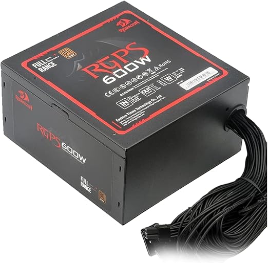 Redragon GS-PS003 RGPS 600W Gaming Power Supply – 80 Plus Bronze, PFC, 14cm Fan, Non-Modular, 24P+CPU8P+PCIe8Px2+SATA6+IDE3, Full Range AC – Black