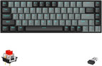 Redragon K662L-G1RS Wireless Portable 65% Mechanical Gaming Keyboard – 68 Keys, Red Switch, Double-Shot Keycaps, 2.4G + Bluetooth, 2×AAA Battery – Black/Gray