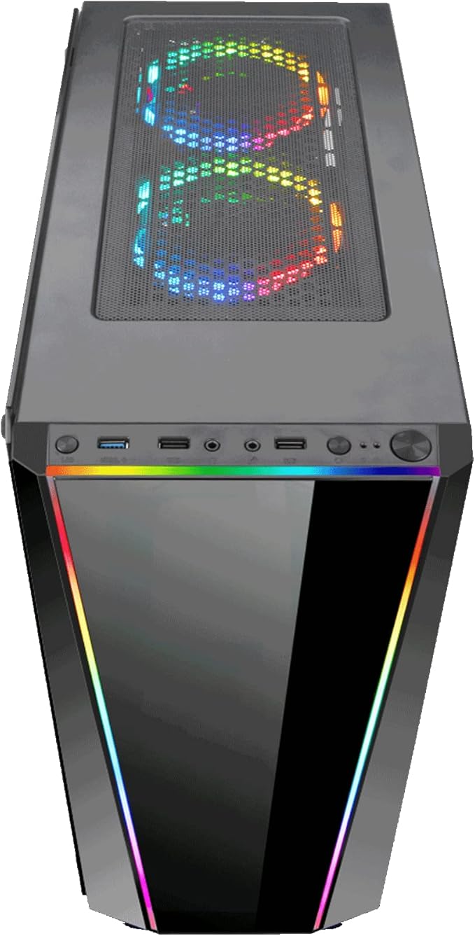 Redragon GC-702 RGB Gaming PC Case – Mid-Tower, Triple Tempered Glass (Front/Left/Right), Dual RGB Strip, 5 Double-Ring RGB Fans, Motherboard RGB SYNC, ATX/mATX, USB 3.0 – Black
