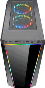 Redragon GC-702 RGB Gaming PC Case – Mid-Tower, Triple Tempered Glass (Front/Left/Right), Dual RGB Strip, 5 Double-Ring RGB Fans, Motherboard RGB SYNC, ATX/mATX, USB 3.0 – Black