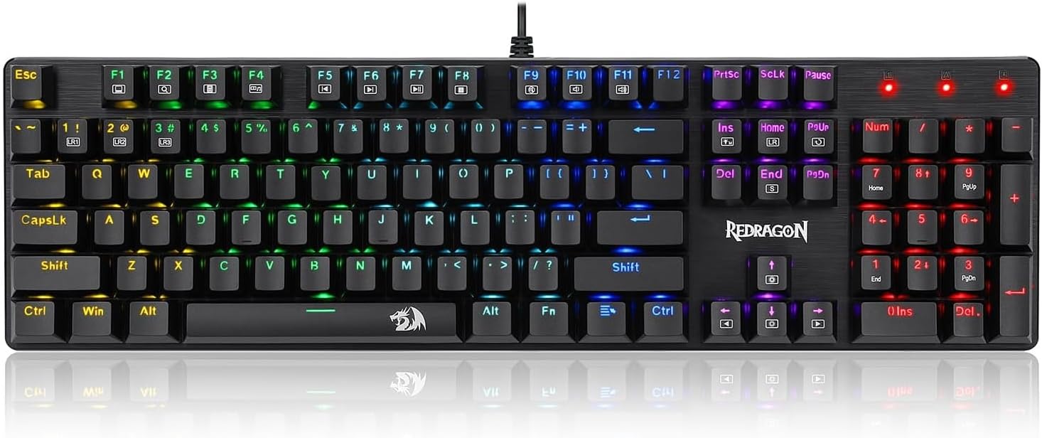 Redragon K608 Elite VALHEIM Rainbow RGB Wired Mechanical Gaming Keyboard – 104 Keys Full Size NKRO, Black Switch (Soft Tactile, Low Noise) – Black