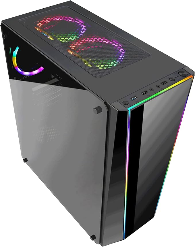 Redragon GC-702 RGB Gaming PC Case – Mid-Tower, Triple Tempered Glass (Front/Left/Right), Dual RGB Strip, 5 Double-Ring RGB Fans, Motherboard RGB SYNC, ATX/mATX, USB 3.0 – Black
