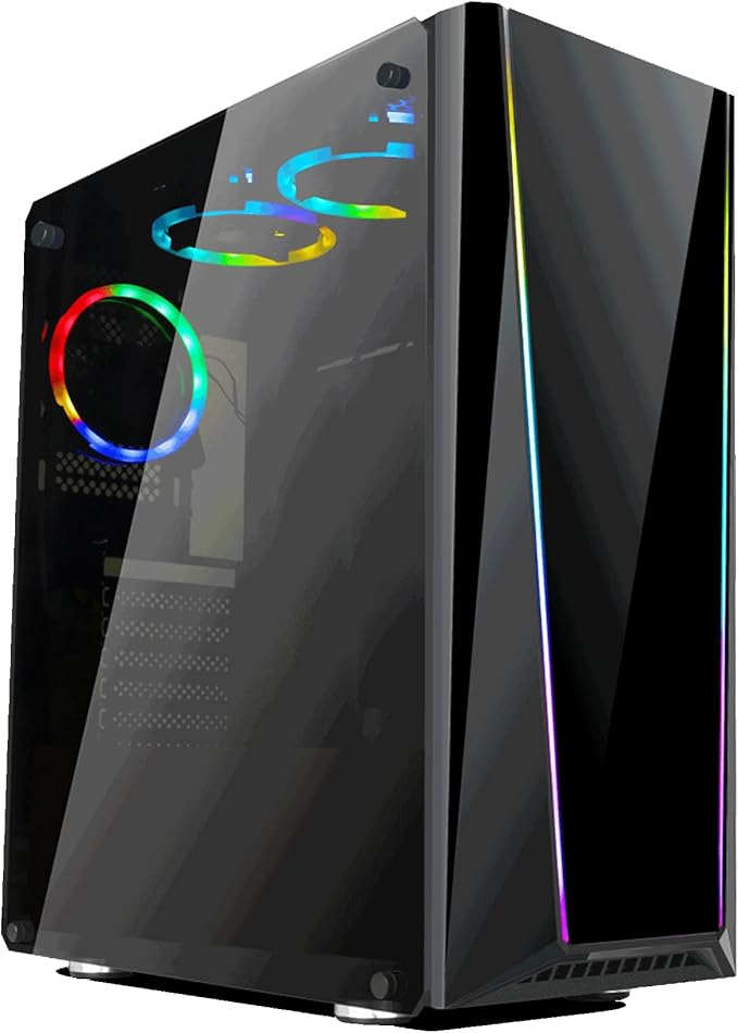 Redragon GC-702 RGB Gaming PC Case – Mid-Tower, Triple Tempered Glass (Front/Left/Right), Dual RGB Strip, 5 Double-Ring RGB Fans, Motherboard RGB SYNC, ATX/mATX, USB 3.0 – Black