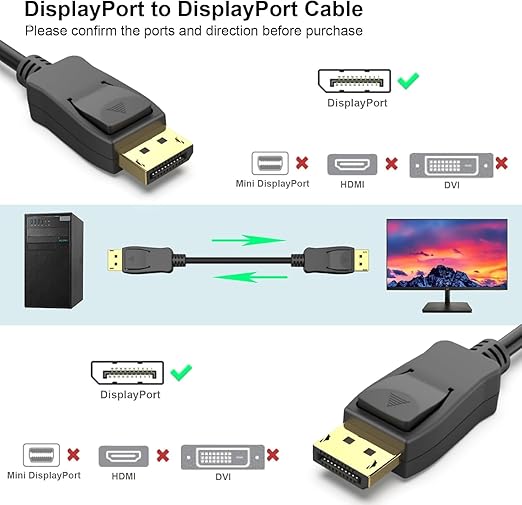 كابل ديسبلاي بورت (DisplayPort) بطول 1.8 متر - من DP إلى DP 