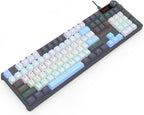 Redragon K718 RGB Full Size Hot-Swap Wired Mechanical Gaming Keyboard – 104 Keys, Red Switch, Dedicated Knob, Sound Absorbing Foam, Mixed Color Keycaps – Gray/White/Blue