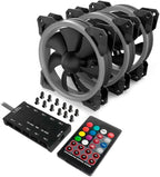 Redragon GC-F008 120mm Full-Color RGB Turbo Case Fan 3-Pack – Dual-Ring Design, 57 Lighting Modes, Super Quiet High Airflow, 10-in-1 Control Box, IR Remote – Black