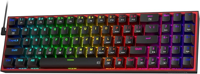Redragon K628 POLLUX RGB 75% Hot-Swap Wired Mechanical Gaming Keyboard – 78 Keys, Red Switch, Free-Mod PCB, 470g Ultra-Light, Pro Software – Black/Red