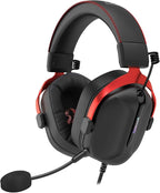 Redragon H312 CYBILL Virtual 7.1 Surround RGB USB Wired Gaming Headset – 50mm Drivers, Detachable Boom Mic, In-Line Control, Adjustable Ear Cup, Mesh Leather Headband – Black/Red