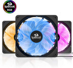 Redragon 120mm RGB Case Fan 3-Pack – 15 LEDs, 7 Colors, 1200 RPM, Super Quiet High Airflow, Wireless Remote Fan Speed Control, 6-PIN Connector – Black
