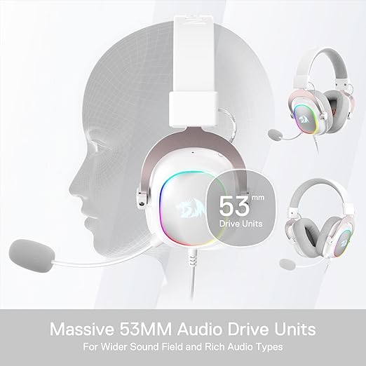 Redragon H510W ZEUS-X RGB Wired Gaming Headset – 7.1 Surround Sound, 53mm Drivers, Memory Foam + Fabric Ear Pads, Rainbow RGB (Dynamic/Static/Off), Detachable Boom Mic, In-Line Control, USB – White
