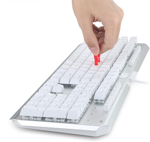 Redragon A101 104-Key Replacement Keycaps – ABS Backlit-Compatible, Cherry MX Compatible, Laser Engraved, Dragon Logo on W Key, Red Keycap Puller Included – White