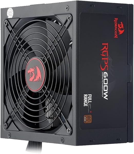 Redragon GS-PS003 RGPS 600W Gaming Power Supply – 80 Plus Bronze, PFC, 14cm Fan, Non-Modular, 24P+CPU8P+PCIe8Px2+SATA6+IDE3, Full Range AC – Black