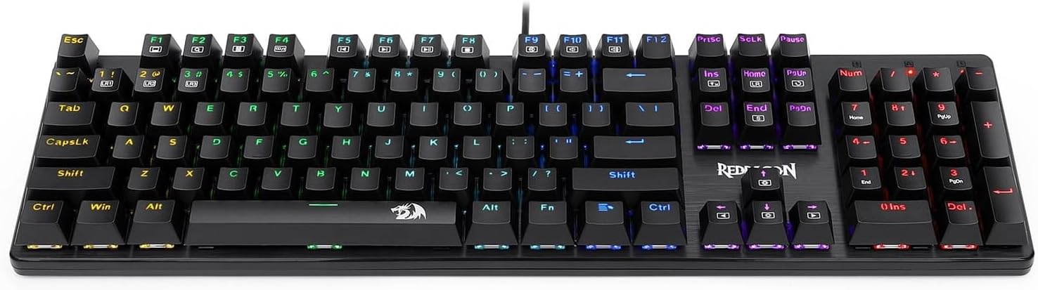Redragon K608 Elite VALHEIM Rainbow RGB Wired Mechanical Gaming Keyboard – 104 Keys Full Size NKRO, Black Switch (Soft Tactile, Low Noise) – Black