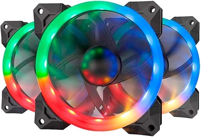 Redragon GC-F008 120mm Full-Color RGB Turbo Case Fan 3-Pack – Dual-Ring Design, 57 Lighting Modes, Super Quiet High Airflow, 10-in-1 Control Box, IR Remote – Black