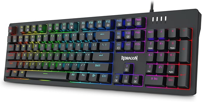 Redragon K679 RGB Full Size Wired Mechanical Gaming Keyboard – 104 Keys, Blue Switch, Sound Absorbing Foam, RGB Side Lighting – Black
