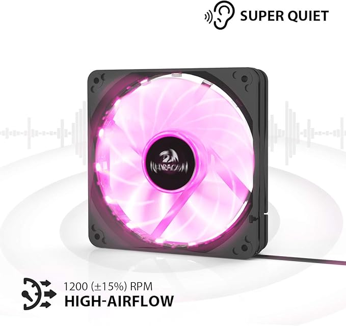 Redragon 120mm RGB Case Fan 3-Pack – 15 LEDs, 7 Colors, 1200 RPM, Super Quiet High Airflow, Wireless Remote Fan Speed Control, 6-PIN Connector – Black