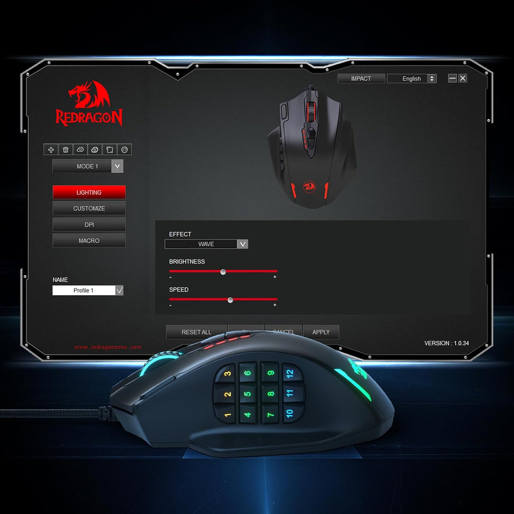 Redragon IMPACT MMO Wired Gaming Mouse 12400 DPI