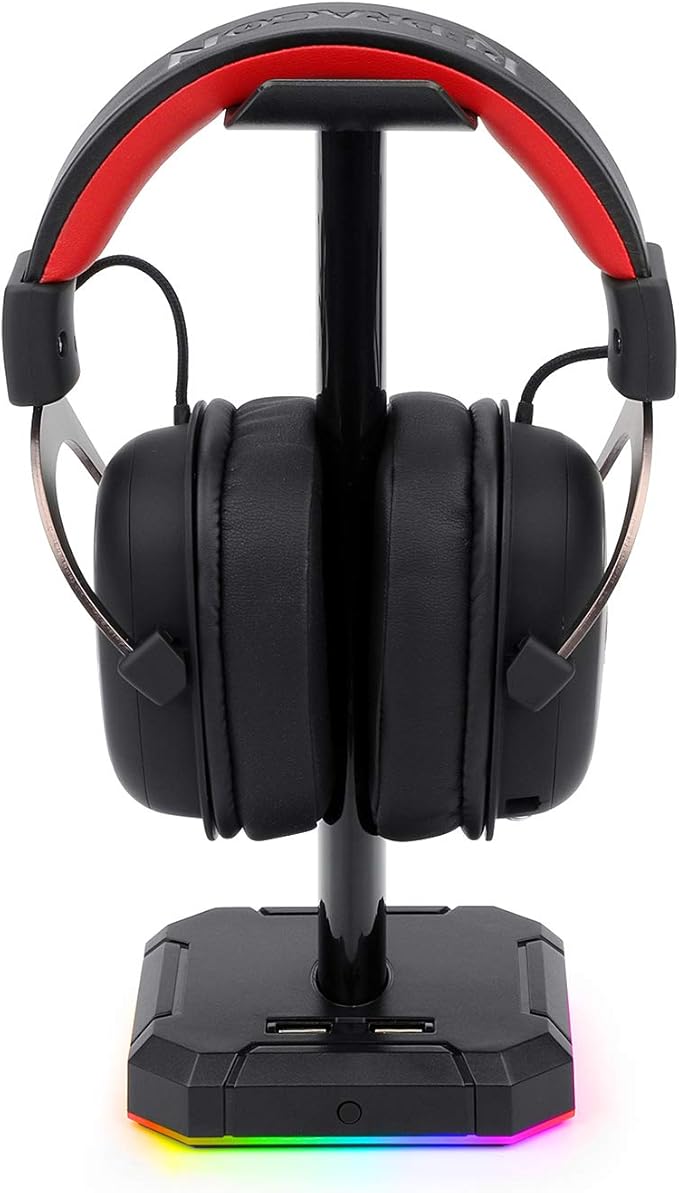 Redragon HA300 SCEPTER PRO RGB Gaming Headset Stand – Aluminum Bar, 2x USB Hub, 3.5mm AUX, Type-C Powered, Non-Slip Base – Black