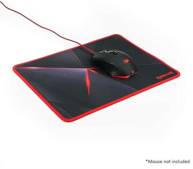 Redragon P012 CAPRICORN Gaming Mouse Pad – 325×245×3mm, Geometric Diamond Design, Anti-Fray Red Stitching, Non-Slip Rubber Base, Easy to Wash – Black/Red