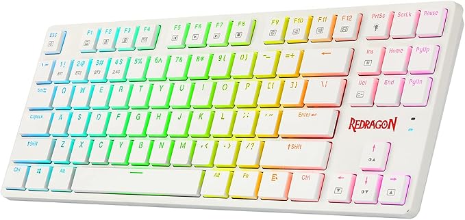 Redragon K539 Anubis 80% RGB 3-Mode Wireless Mechanical Gaming Keyboard – Low Profile TKL, Brown Switch – White