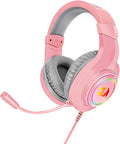 Redragon H260 HYLAS RGB Wired Gaming Headset – 50mm Drivers, Stereo Surround, 360° Omnidirectional Mic, Passive Noise Isolation, Rainbow RGB, 3.5mm + USB – Pink