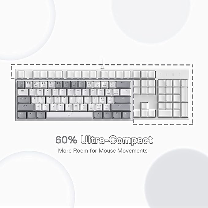Redragon K616 FIZZ PRO RGB Wireless Tri-Mode Mechanical Gaming Keyboard – 61 Keys 60% Layout, Red Switch, N-Key Rollover, Detachable USB-C – White/Gray