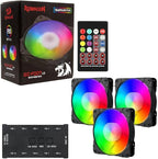 Redragon GC-F007 120mm Full-Color RGB Case Fan 3-Pack – 16.8M Colors, 57 Lighting Modes, Full Transparent Blades, 10-Port Connector, IR Remote – Black