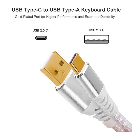 Redragon A115 Coiled USB-C Keyboard Cable – Double-Sleeved, Professional Reversed Coil, Aviator Connector, Gold-Plated USB-A – Space Gray / White