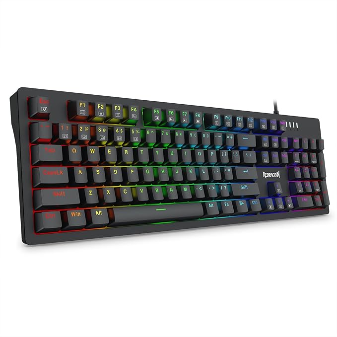 Redragon K679 RGB Full Size Wired Mechanical Gaming Keyboard – 104 Keys, Blue Switch, Sound Absorbing Foam, RGB Side Lighting – Black