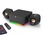 Redragon GS590 PRO 2.1 Channel RGB Gaming Speaker – 22W EQ Mode, Dual 2" Drivers + 4" Wooden Subwoofer, Bluetooth, AUX, Wireless Remote, Dynamic RGB – Black