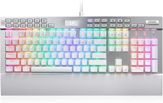 Redragon K550 YAMA RGB Wired Mechanical Gaming Keyboard – Full Size, Brown Switch, 12 Macro Keys, Volume Wheel, USB Pass-through, Detachable Wrist Rest – White